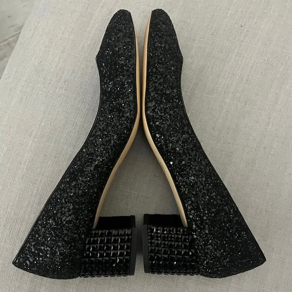 SOLD-MICHAEL Michael Kors Arabella Kitten Pump Black Chunky Glitter Crystal 8.5 - Picture 4 of 10